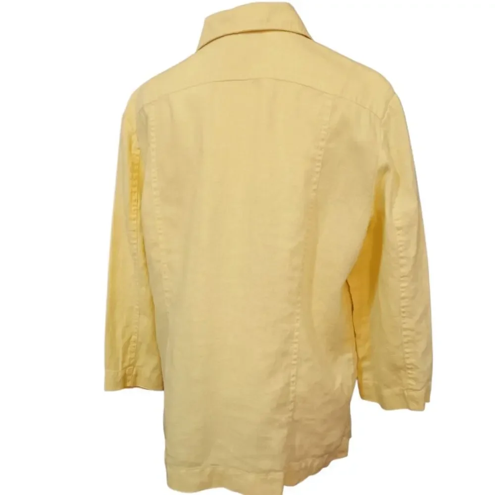 CHICO'S 1 Yellow 100% Linen Jacket M Pockets Light Office Career Travel Vacation